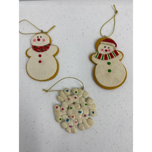 Christmas Ornaments Clay Dough Snowmen Snowflake 2 1/2” - 3” Set of 3 - Picture 1 of 5
